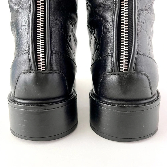 GUCCI || GG Monogram Guccissima Maud Black Leather Short Moto Ankle Boots US 8.5 - Picture 10 of 16